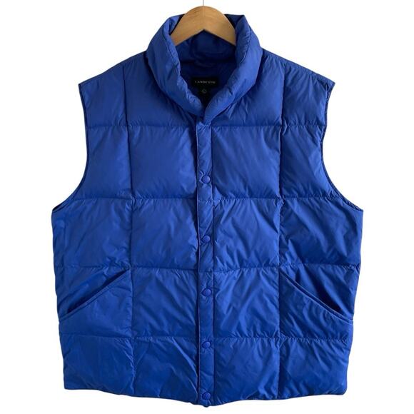 Lands' End Mens Down Puffer Vest Snap Front Pockets Blue L 42-44 Outdoor Hunting - Picture 1 of 11